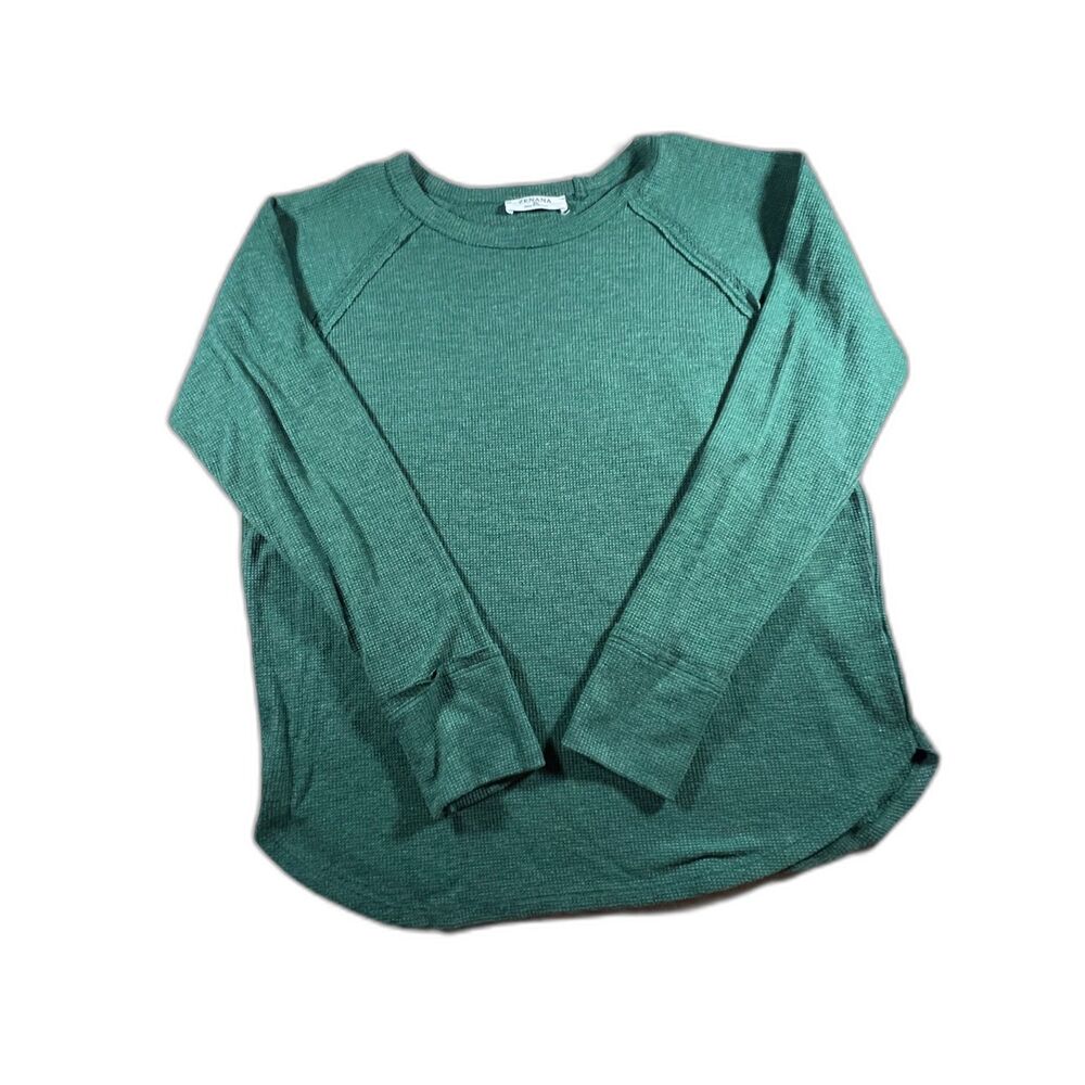 Womens Everyday Waffle Raglan Long Sleeve Top Shirt Green XL